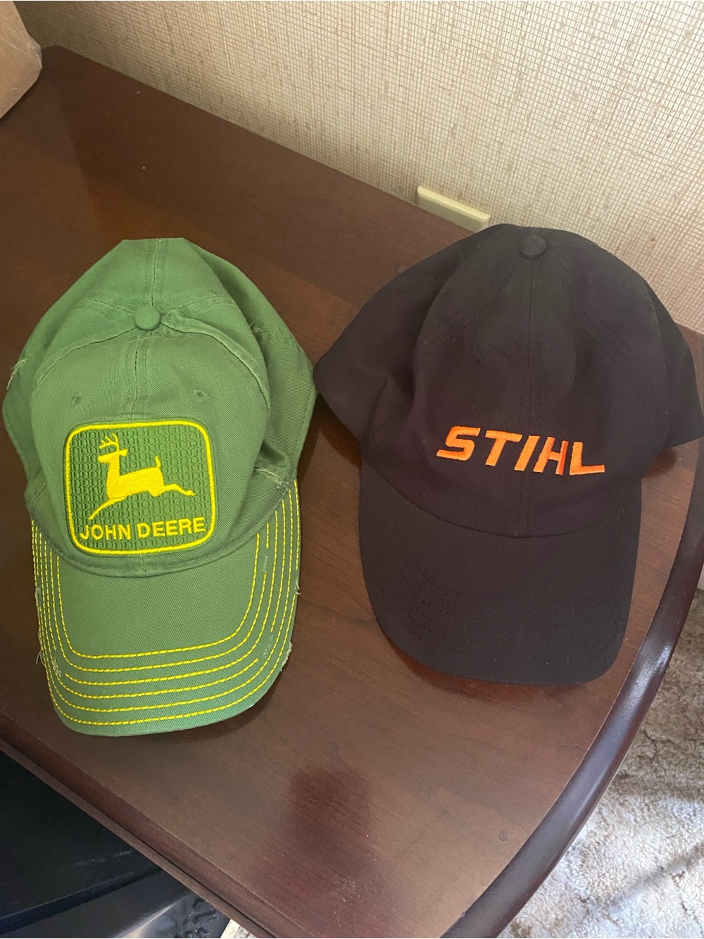 Nice! John Deere Green Logo Cap AND Stihl Black Orange Logo Cap -